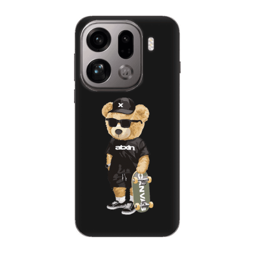 Oppo Find X9 Pro Bear with glasses Black Colored Silicone TPU Θήκη